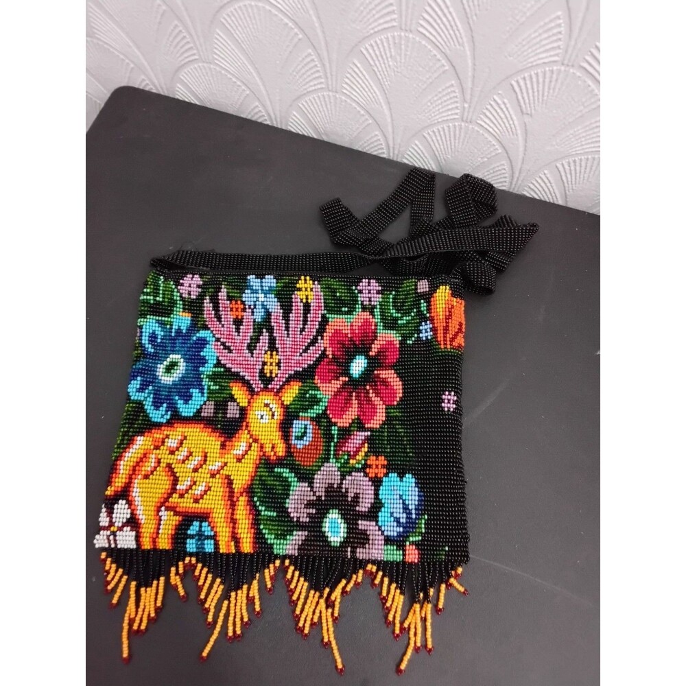 VINTAGE BEADED BAMBI HANDBAG PURSE 7 X 7